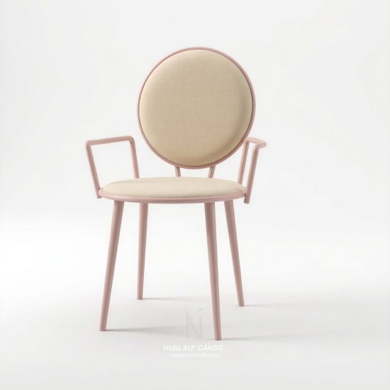 Pem Chair bej pembe modern sandalye, yuvarlak sırtlı minimal tasarım